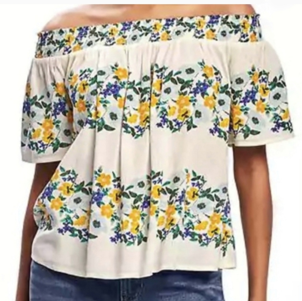 Old Navy Blue and Yellow Floral Off the Shoulder Top